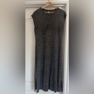 Old Navy Gray Linen Midi Dress Cap Sleeve Crew Neck